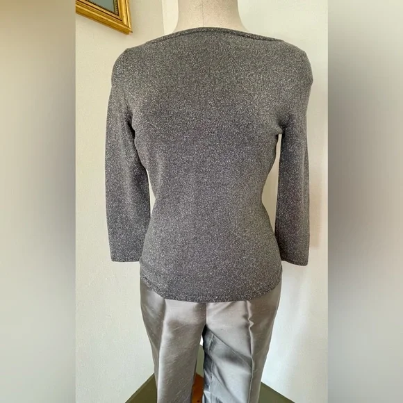 Stunning Ann Taylor Metallic Gray Women's Sweater/Silk Pants Set Size: XS 2P - Picture 3 of 17